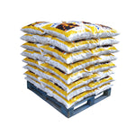 A pallet of pre-packed 25kg bags of Oxbow Newheat smokeless fuel briquettes.