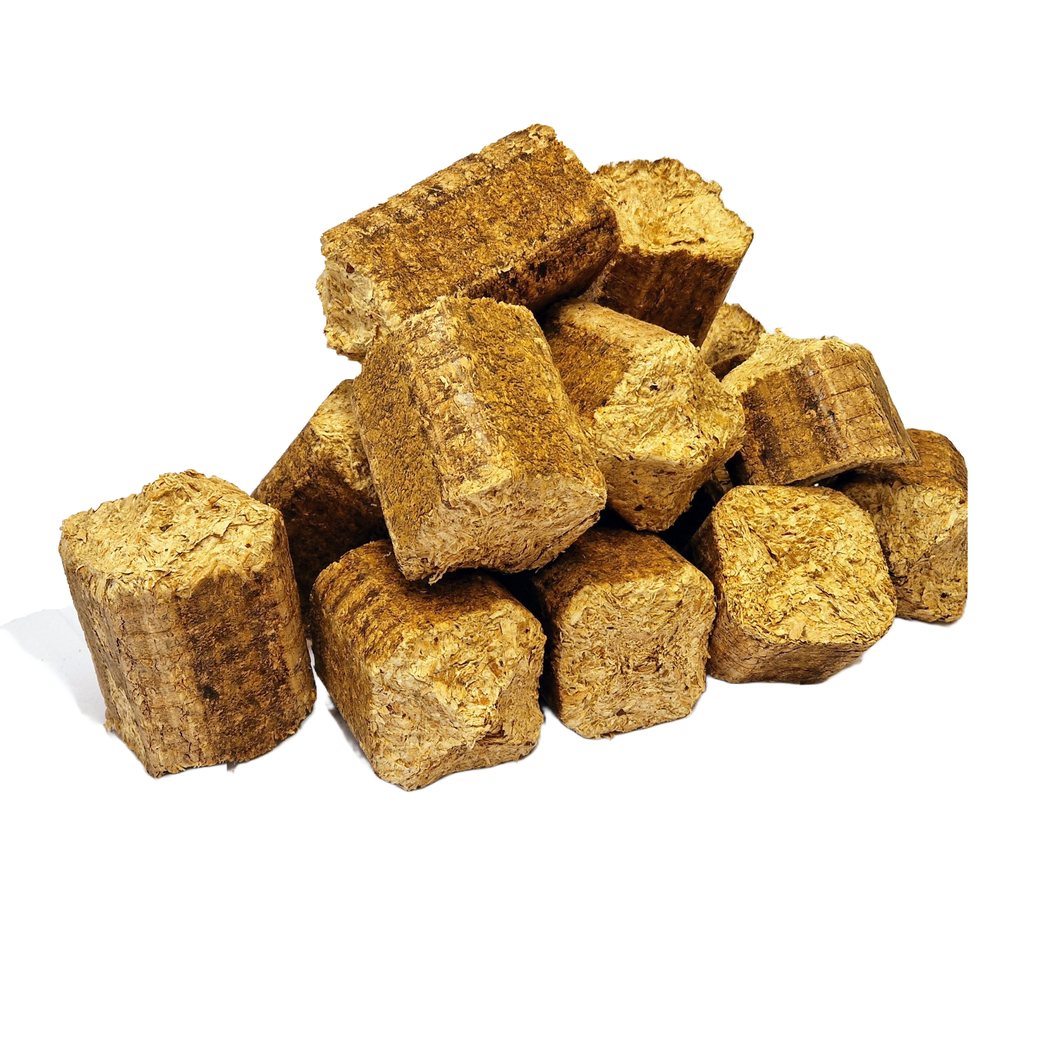 A picture of a loose pile of Roastie Toastie Briquettes made by Land Energy