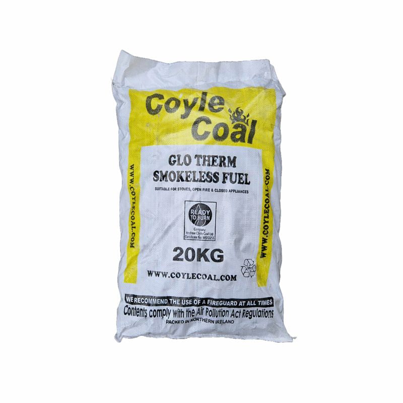 Bag of Coyle Coal Glo Therm Smokeless Fuel on a white background