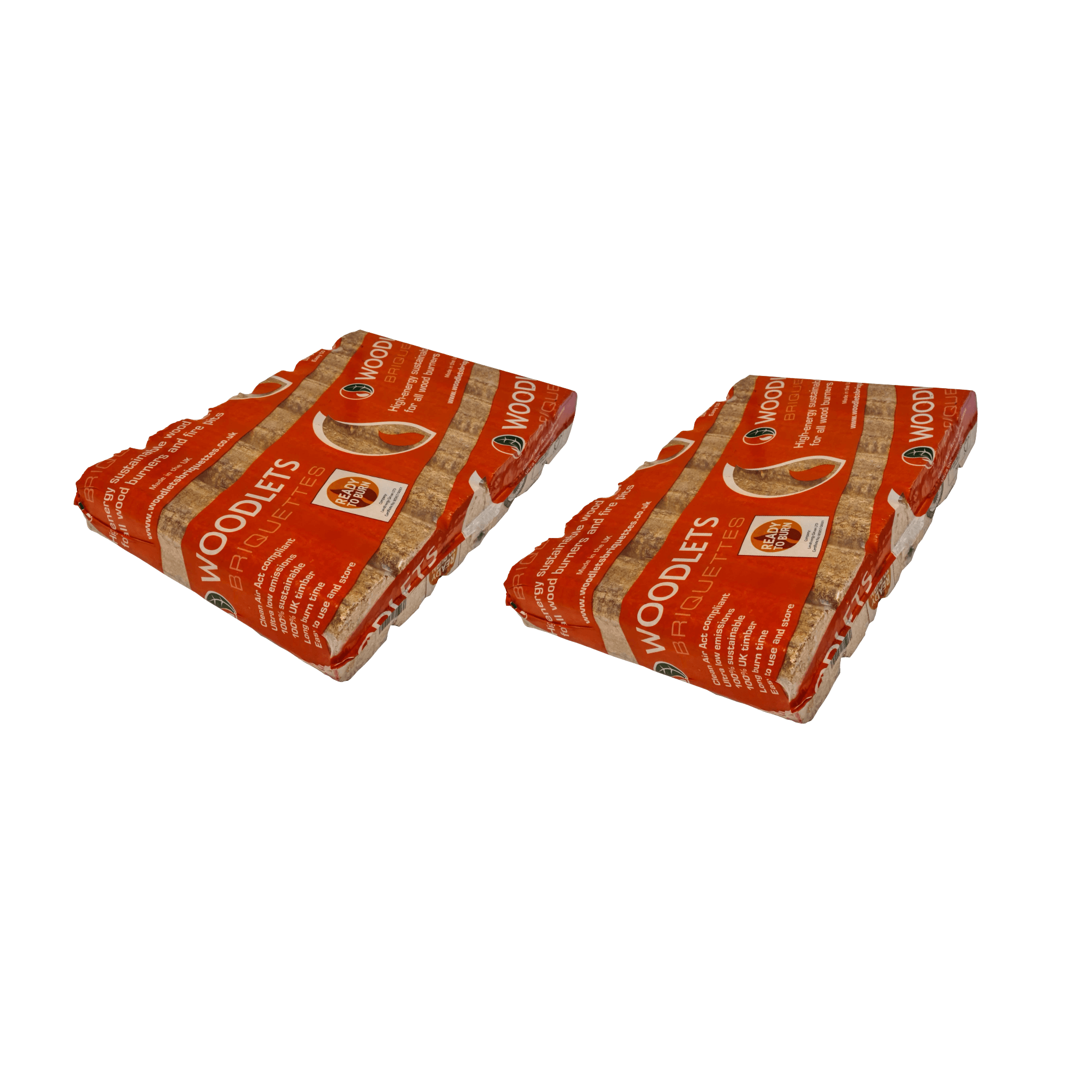Woodlets Briquettes – 2 × 10kg Packs designed for convenient parcel delivery and easy storage.