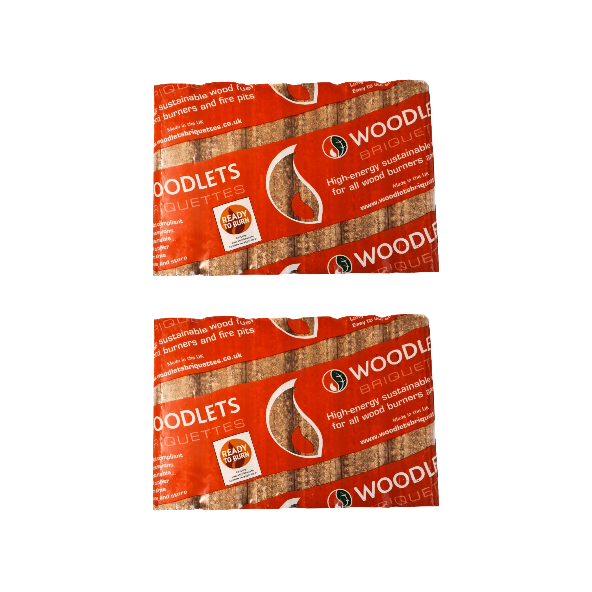 Woodlets Briquettes – 2 × 10kg packs, a clean and efficient wood fuel for stoves, perfect for quick heat top-ups.