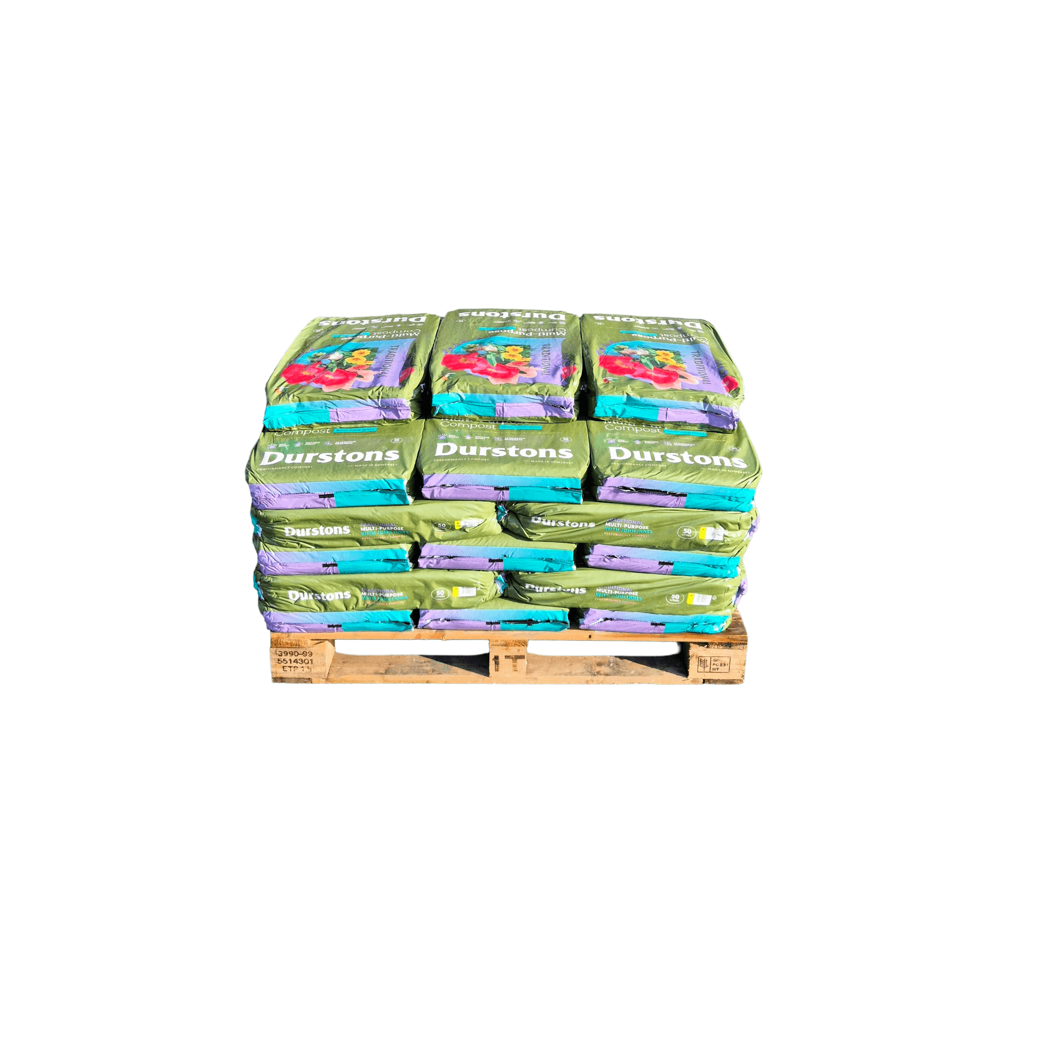 Durstons Multi-Purpose Compost with John Innes, half pallet of 28 x 50L bags, ideal for gardening and container use.