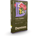 Durstons Multi-Purpose Compost bag featuring vibrant flowers and detailed label for excellent growing results.