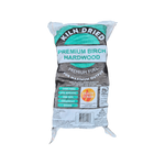 A bag of Kiln Dried Premium Birch Hardwood firewood logs, shown on a plain white background.