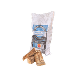 Bag of kiln-dried premium ash hardwood with two logs on a white background